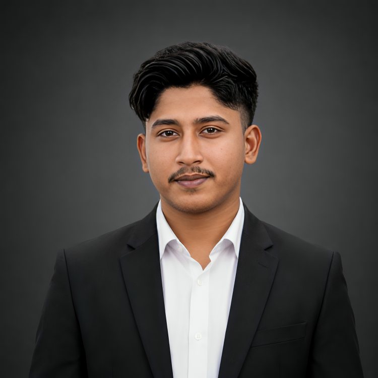 Portrait of Md Nahid, Social Media Manager, wearing a black blazer and white shirt